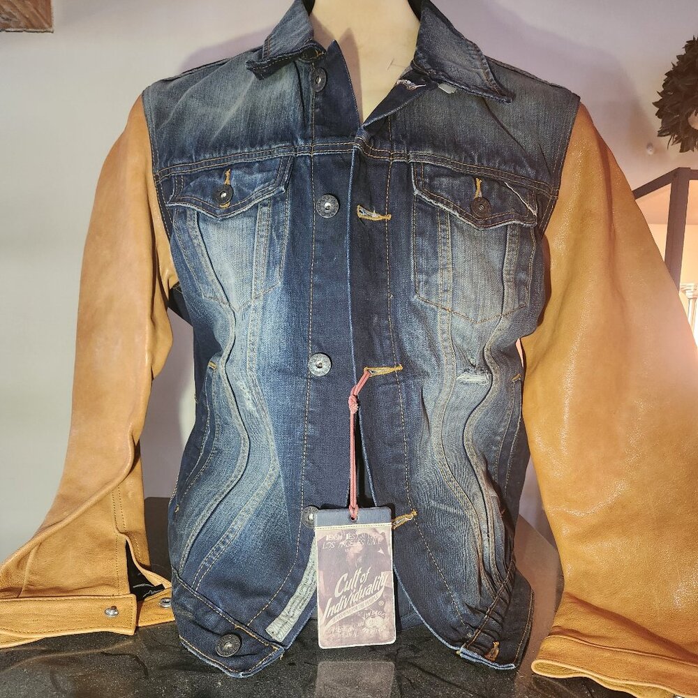 Cult of Individuality - Denim Jacket w/ Leather Sleeves - NWT - Size M